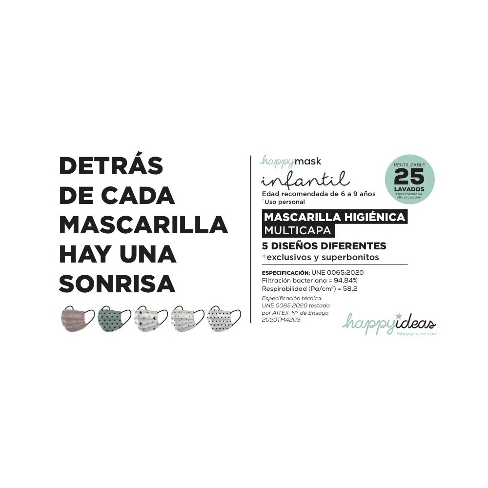 Pack Mascarillas INFANTILES Reutilizables Homologadas - HAPPYMASK LOVE