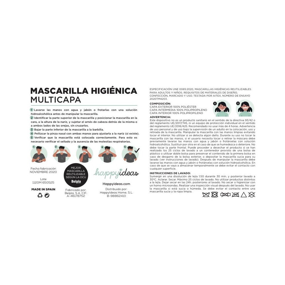 Pack Mascarillas INFANTILES Reutilizables Homologadas - HAPPYMASK LOVE