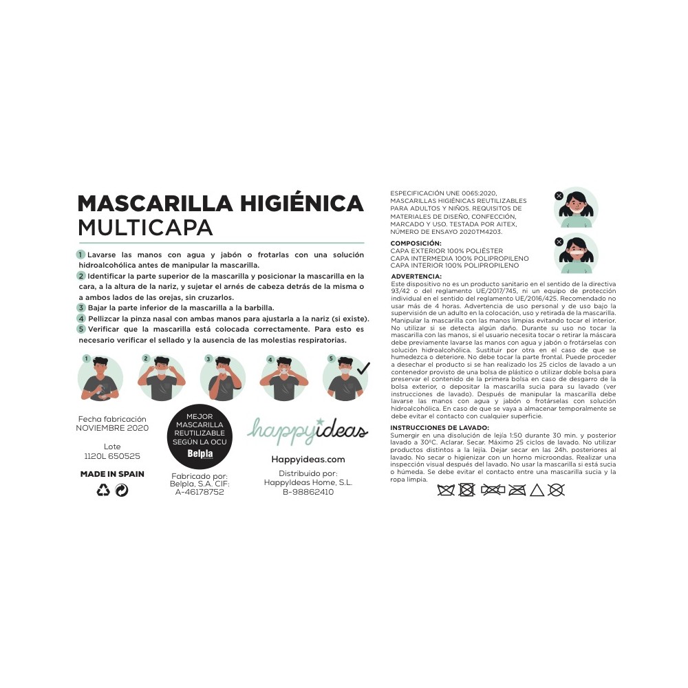 Mascarillas Homologadas JUNIOR Reutilizables - en HappyIdeas.com