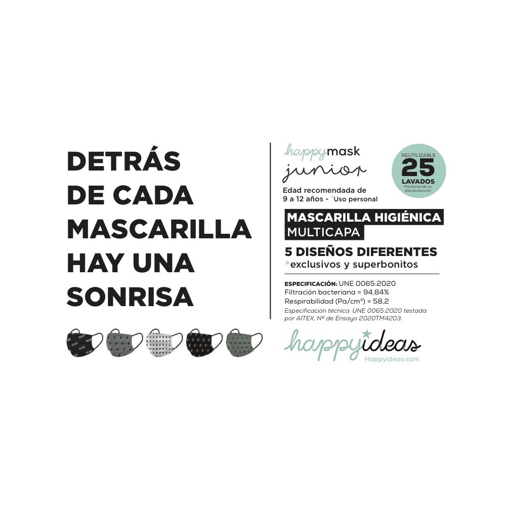 Mascarillas JUNIOR Reutilizables Homologadas. En Happyideas.com.